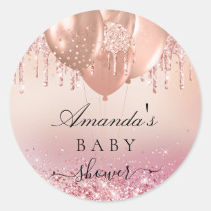 Baby shower rose gold blush balloons classic round sticker