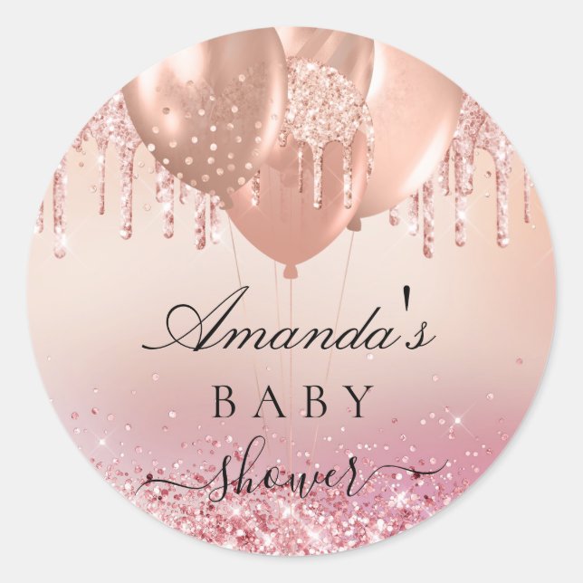 Baby shower rose gold blush balloons classic round sticker (Front)