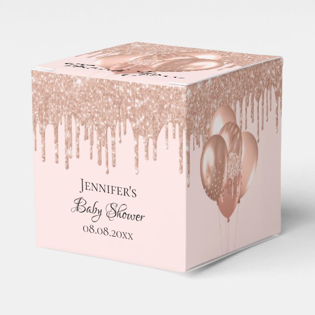  Baby Shower rose gold blush glitter balloons Favour Box (Front Side)