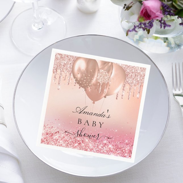 Baby shower rose gold blush glitter name napkin (Creator Uploaded)