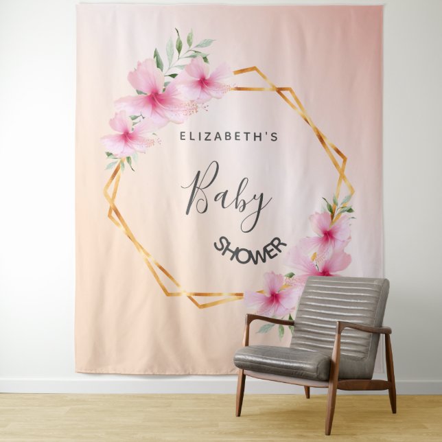 Baby Shower rose gold blush pink florals geometric Tapestry (In Situ)
