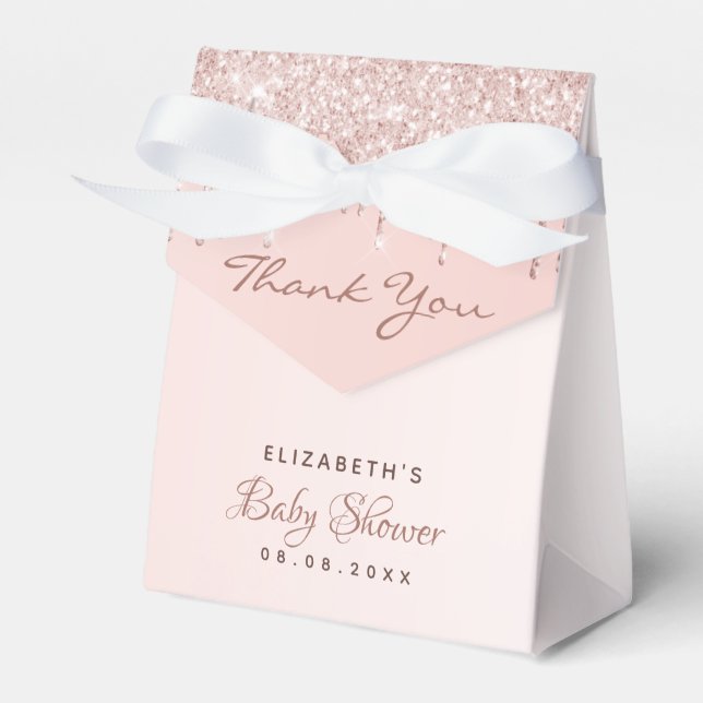 Baby Shower rose gold blush pink girl thank you Favour Box (Front Side)