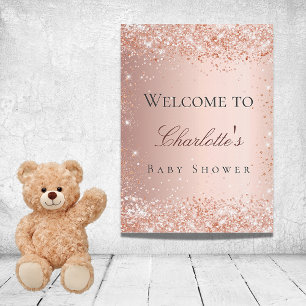 Baby shower rose gold blush pink welcome poster