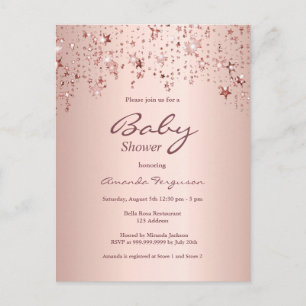 Baby Shower rose gold dripping stars invitation Postcard