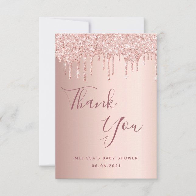 Baby shower rose gold drips girl thank you card (Front)