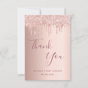 Baby shower rose gold drips girl thank you card
