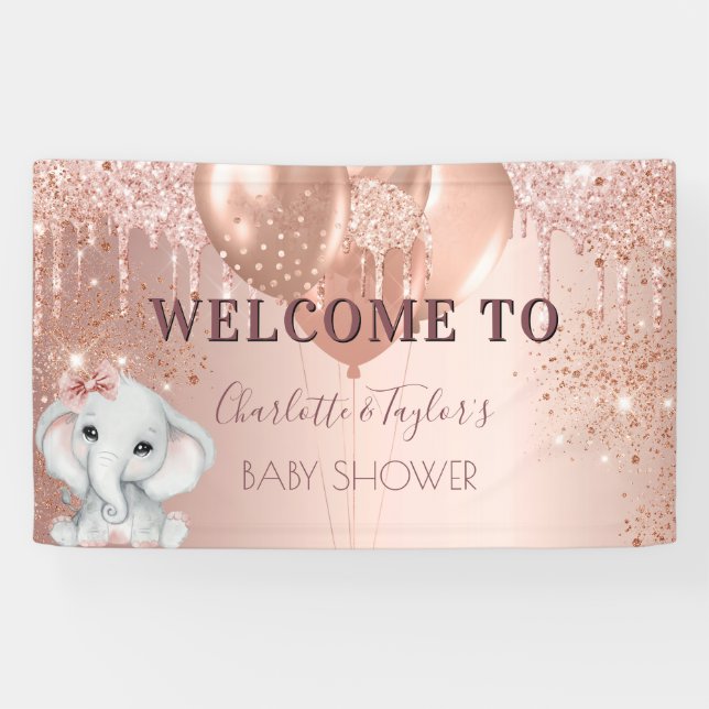 Baby Shower rose gold elephant girl balloons Banner (Horizontal)