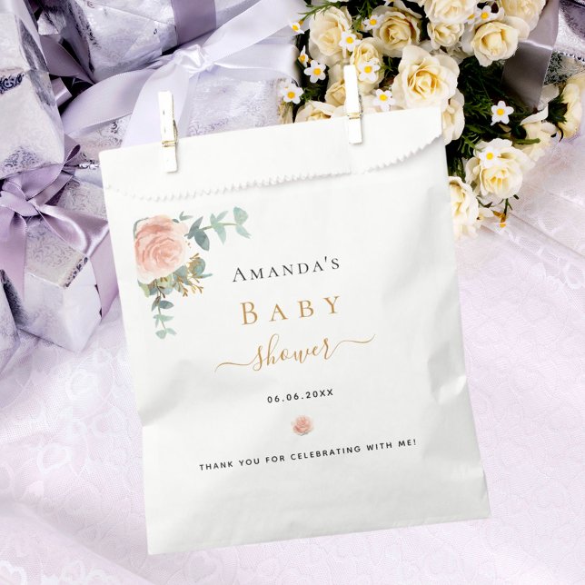 Baby shower rose gold floral eucalyptus elegant favour bags (Creator Uploaded)