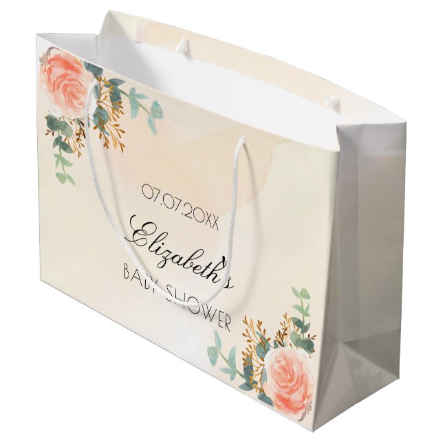 Baby Shower rose gold floral eucalyptus Large Gift Bag (Back Angled)