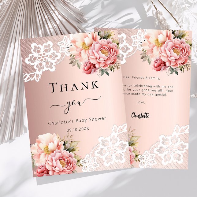 Baby Shower rose gold floral lace thank you card (Creator Uploaded)