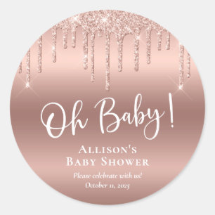 Baby Shower Rose Gold Glitter Classic Round Sticker