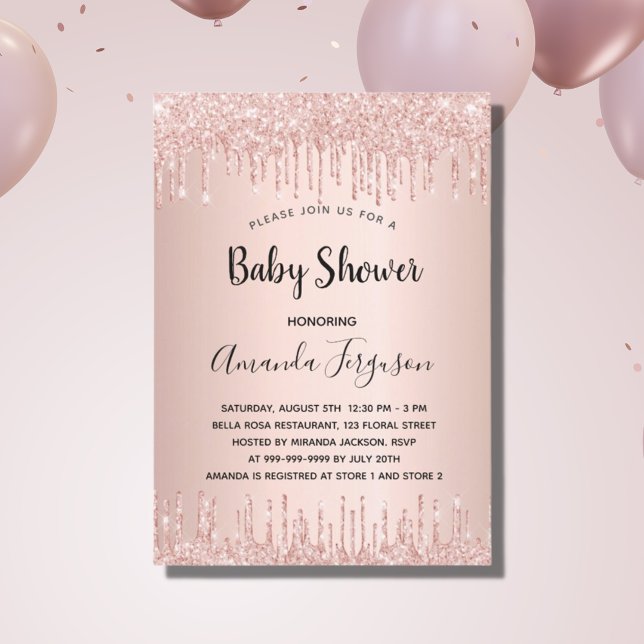 Baby Shower rose gold glitter drips girl Invitation (Creator Uploaded)