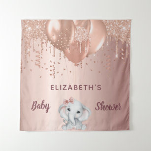 Baby Shower rose gold glitter elephant girl Tapestry