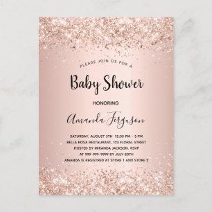 Baby Shower rose gold glitter metal girl  Invitation Postcard