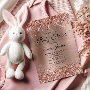 Baby Shower Rose Gold Glittery Foil Fancy Script Invitation