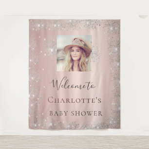 Baby Shower rose gold photo silver glitter Tapestry