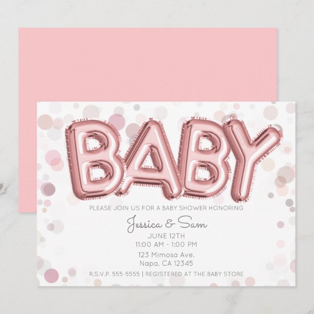 BABY Shower Rose Gold Pink Balloons Modern Chic Invitation (Front/Back)