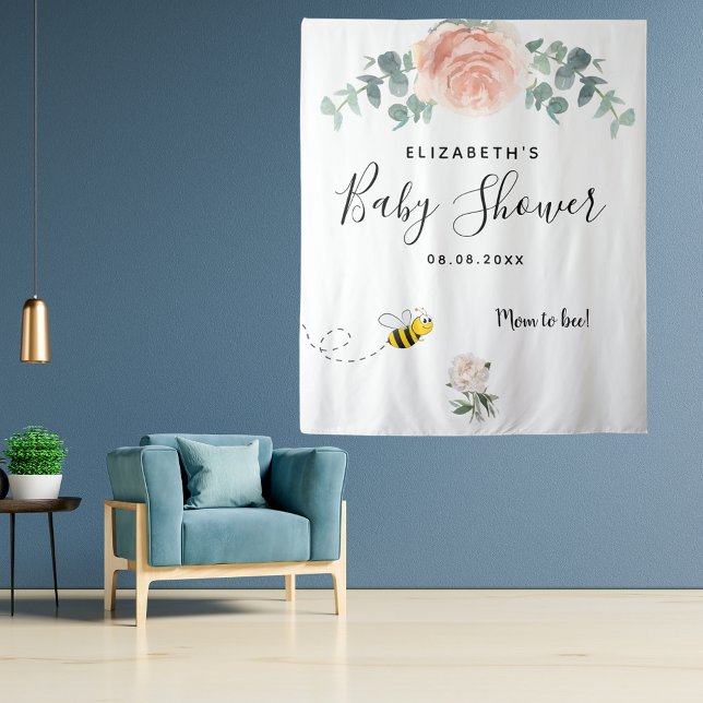 Baby Shower rose gold pink white floral mum to bee Tapestry (Creator Uploaded)