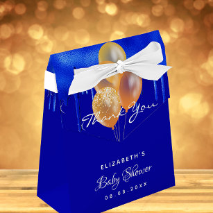 Baby Shower royal blue gold balloons thank you  Favour Box