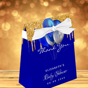 Baby Shower royal blue gold balloons thank you Favour Box