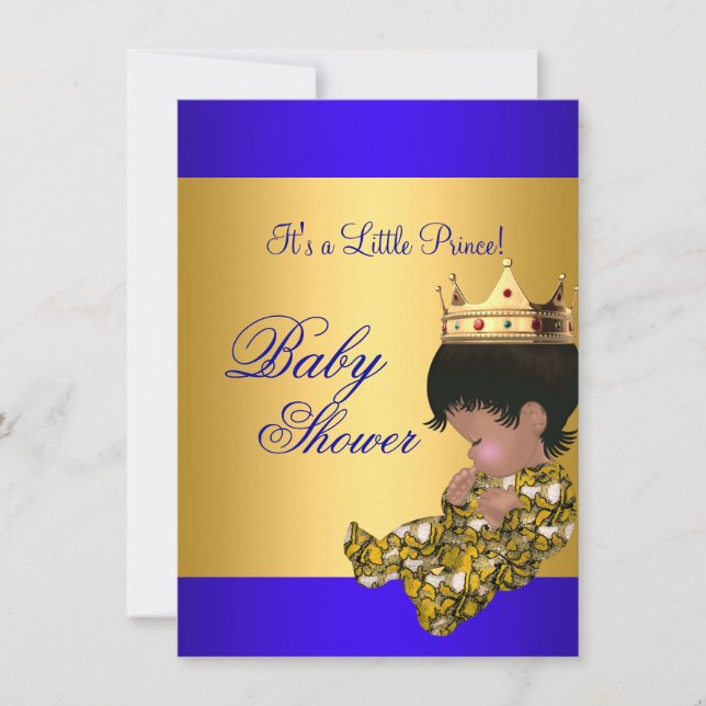 Baby Shower Royal Blue Gold Boy crown prince Invitation (Front)