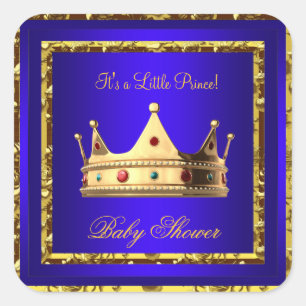 Baby Shower Royal Blue Gold Boy crown prince Square Sticker