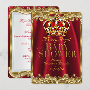 Baby Shower Royal Regal Red Gold Crown Invitation