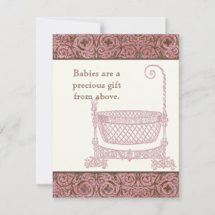Baby Shower RSVP - Pink Brown Damask Cradle