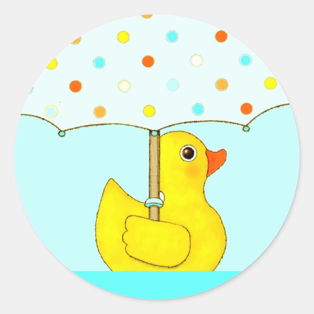 Baby Shower Rubber Duck with Umbrella Classic Roun Classic Round Sticker (Front)
