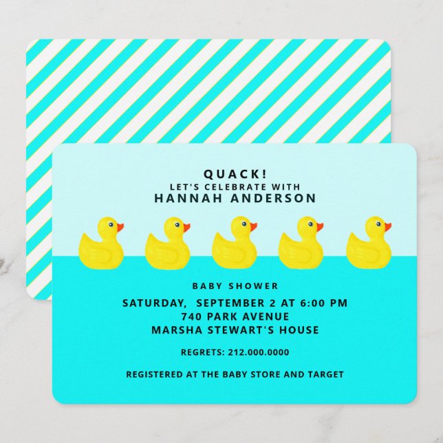 Baby Shower Rubber Ducky Invitation (Front/Back)