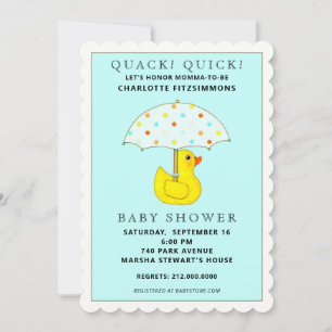 Baby Shower Rubber Ducky with Umbrella Invitation