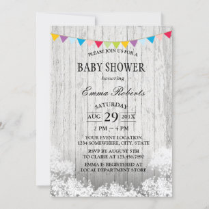 Baby Shower Rustic Baby's Breath White Wood Invitation