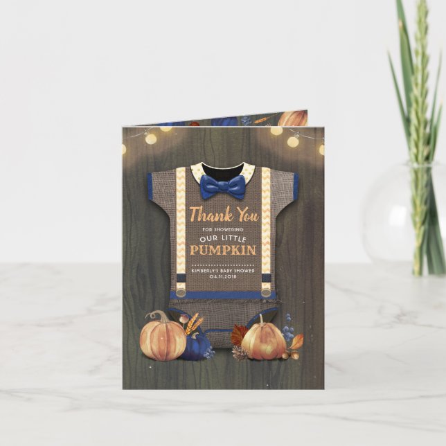 Baby Shower Rustic Fall Pumpkin Thank You Card (Front)
