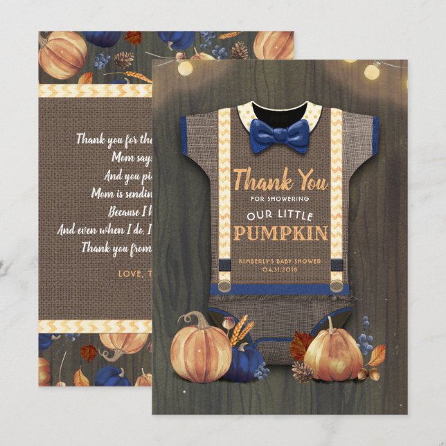 Baby Shower Rustic Fall Pumpkins Cute Thank You (Front/Back)