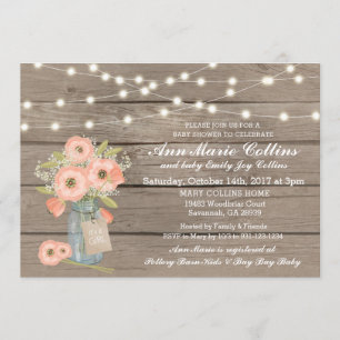 Baby Shower Rustic String Lights Babys Breath Girl Invitation