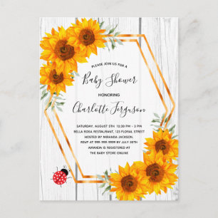 Baby Shower rustic sunflowers ladybug invitation Postcard