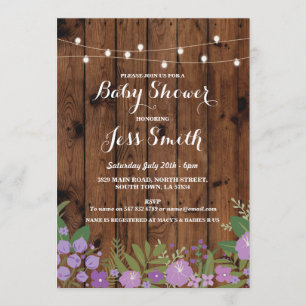 Baby Shower Rustic Wood Purple Floral Party Invite