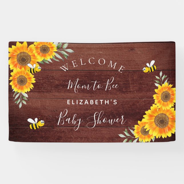 Baby Shower rustic wood sunflowers mum to bee Banner (Horizontal)