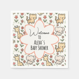 Baby Shower Safari Animal With Flowers Napkin