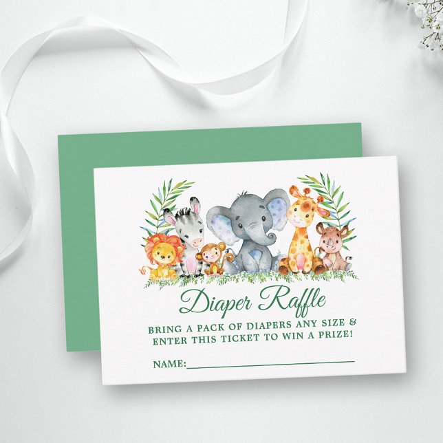 Baby Shower Safari Animals Diaper Raffle Ticket Enclosure Card (Customize to change text color, style, text size or color of back of card.)