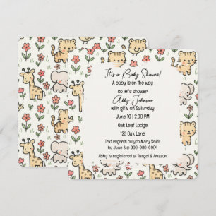 Baby Shower Safari Animals With Flowers Invitation