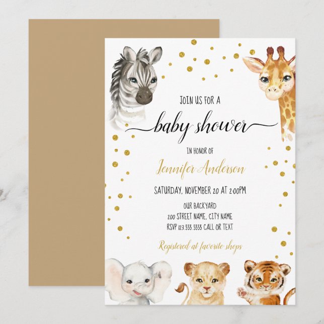 Baby Shower Safari Jungle Baby Animals Invitation (Front/Back)