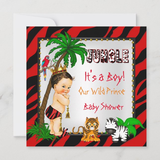 Baby Shower Safari Jungle Wild Prince Red Brunette Invitation (Front)