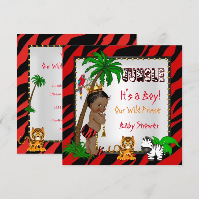 Baby Shower Safari Jungle Wild Prince Red Ethnic Invitation (Front/Back)