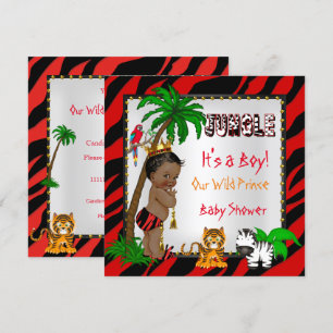 Baby Shower Safari Jungle Wild Prince Red Ethnic Invitation