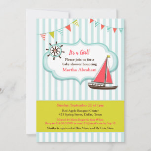 Baby Shower Sailing Boat Baby Girl Invitation
