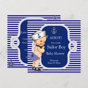 Baby Shower Sailor Boy Blue Stripe Blonde Invitation