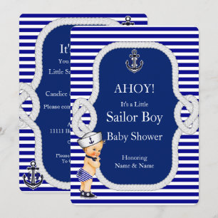 Baby Shower Sailor Boy Blue Stripe Blonde Invitation