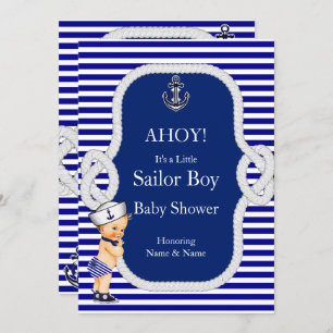 Baby Shower Sailor Boy Blue Stripe Blonde Invitation