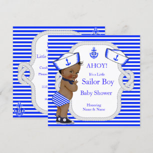 Baby Shower Sailor Boy Royal Blue Stripe Ethnic Invitation